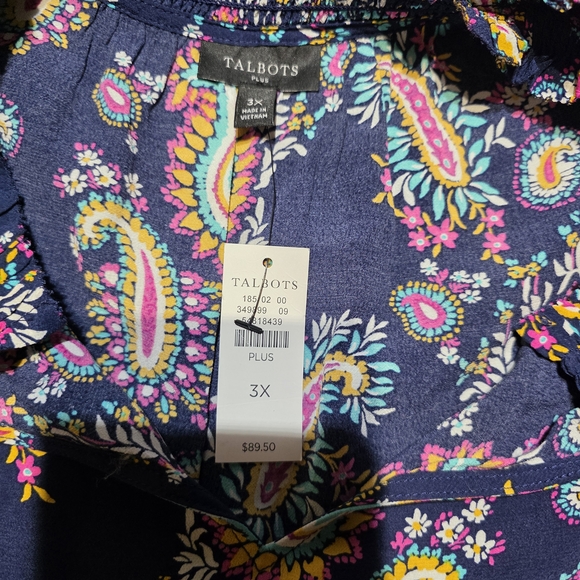 Talbots NWT Navy Paisley Print Blouse 3X PTP 25 - Picture 3 of 4
